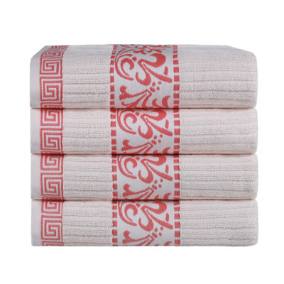 Mikira Athens 100% Combed Cotton Floral Border Bath Towel Set