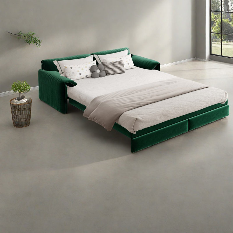 Causeuse-lit extensible en velours vert In 1