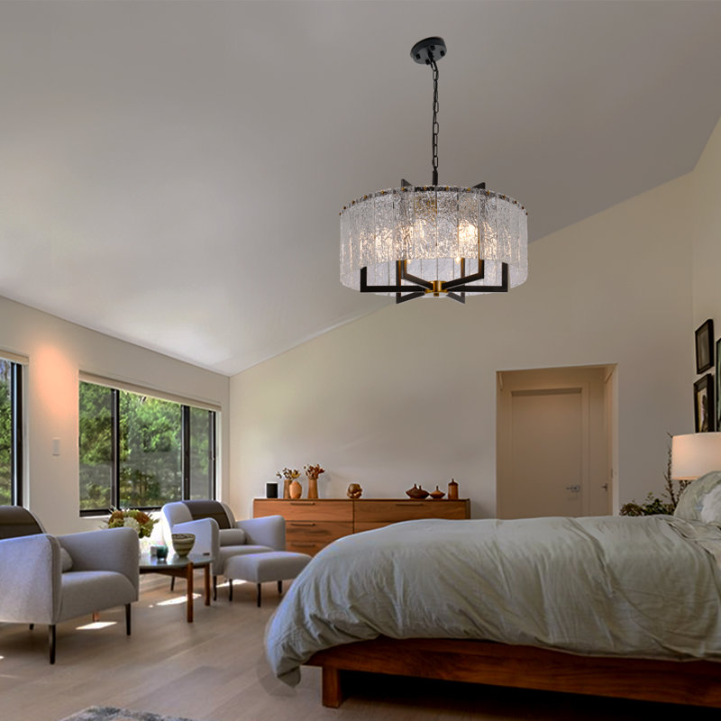 Demontrez 23.6" Modern Dimmable Chandelier Glass Relief Adjustable Height for Living room and bedroom
