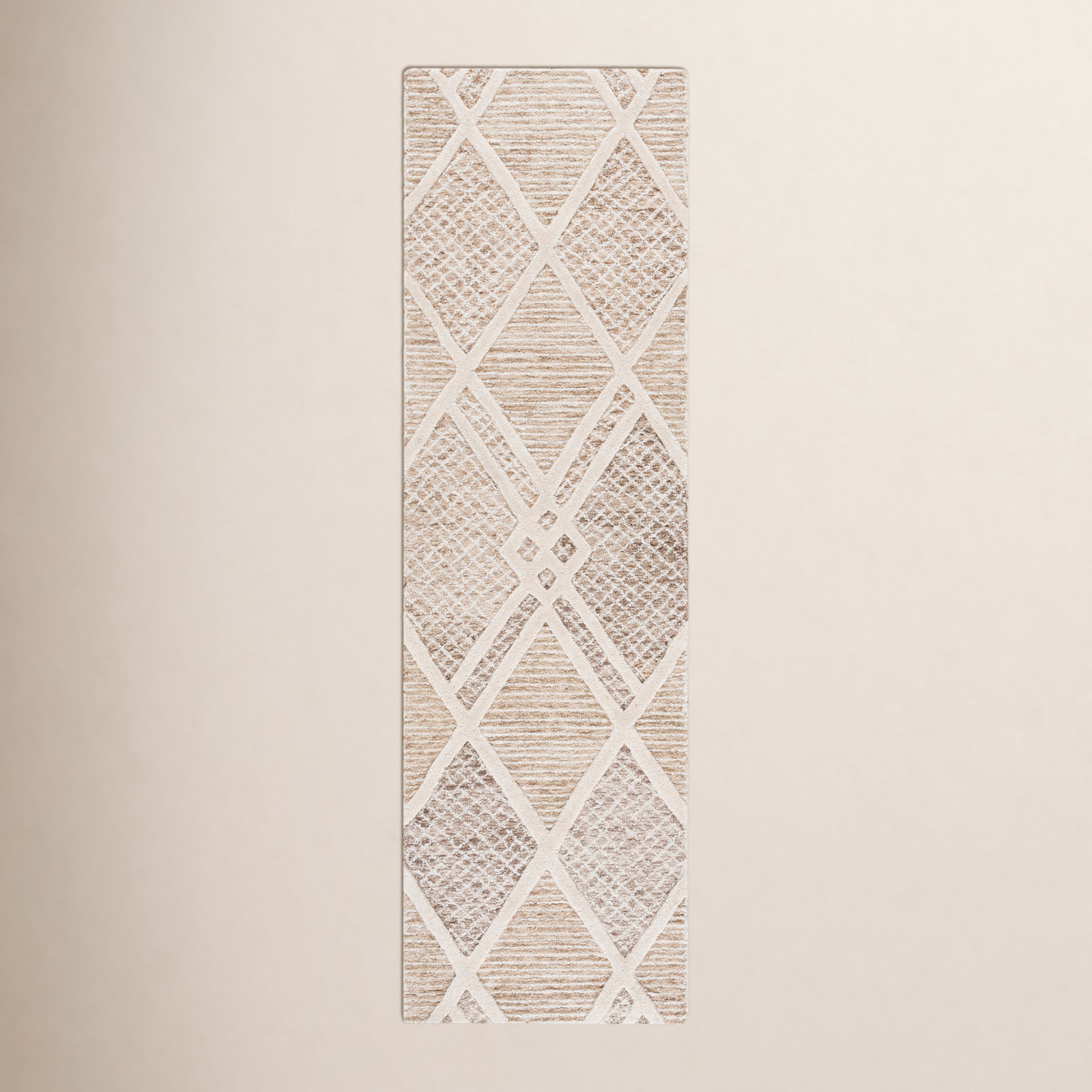 Beige Ivory Hand-Tufted Wool Geometric Rug, Runner 2'3" x 8'