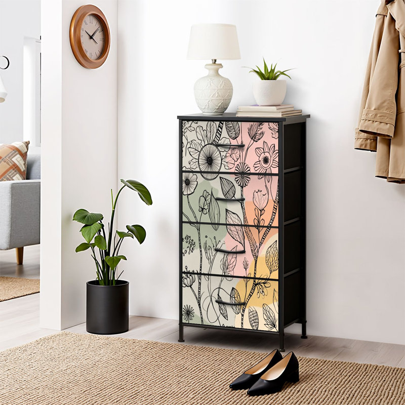 4 Drawer Dresser for Bedroom, Narrow Chest of Drawers, Wooden Top and Study Iron Frame 18"x37.5"-(WxH)