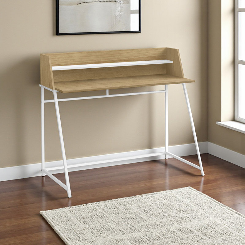 Edouard Small Hutch Natural Finish Computer Desk With Metal Leg, 38.96" H X 47.07" W X 23.59" D