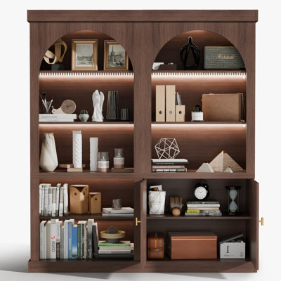 70" Tall Arched Storage Cabinet With LED Display Shelves, Modern Wood Cabinet Set With Doors & Drawers, Versatile Display And Storage For Living Room by ChicFurnit