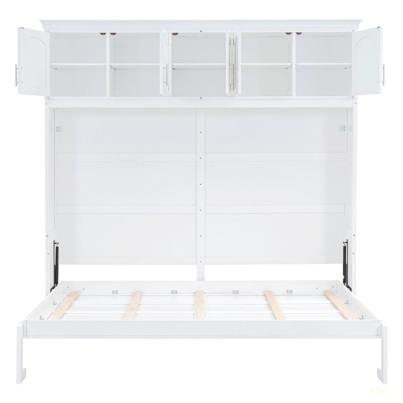 Lit escamotable mural avec armoires supérieures Murphy, Double, Blanc