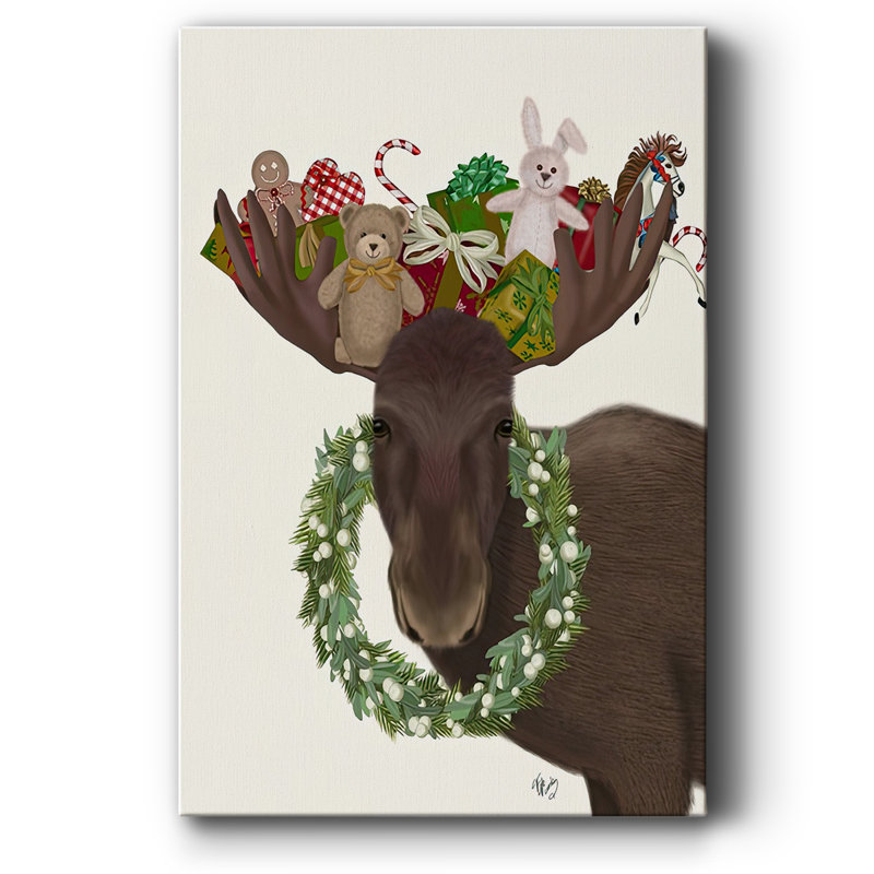 Orignaux de Noël et cadeaux de Noël - Toile tendue avec châssis, H 18 po x l 12 po x P 1,5 po