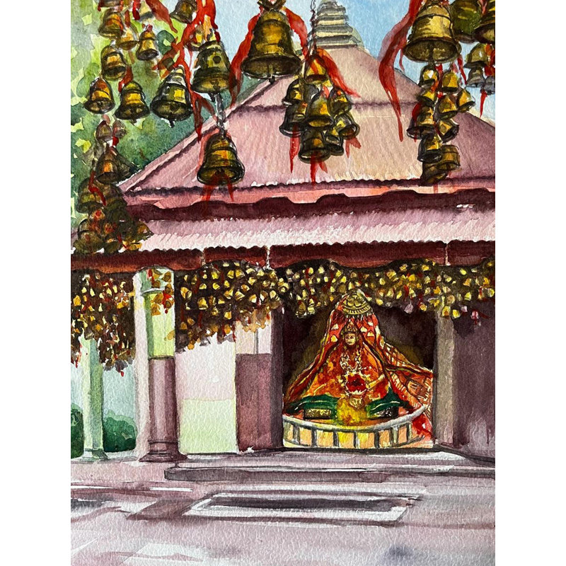 Temple de la déesse | Aquarelle sur papier | Par Vaishali Singh