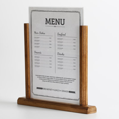 M&t Displays Classic Desktop Menu Holder With Acrylic U Type Pocket, Portrait Table Top Sign Holder, Ad Frame For Restaurant, Store, Wedding, Party (2 Pack) (natural Wood, 8.5x11)