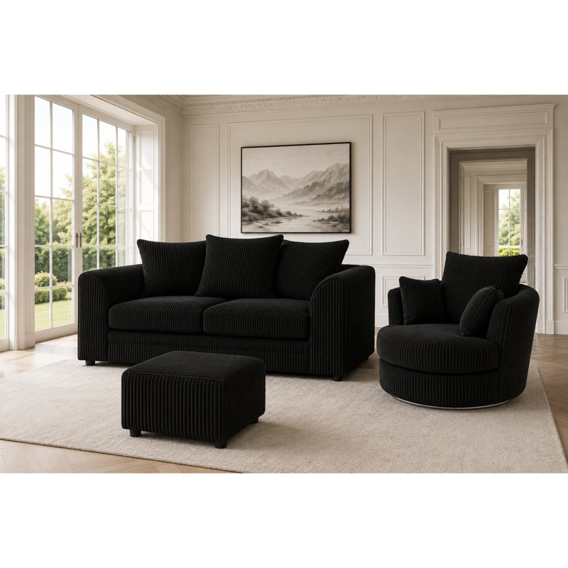 2 Seater Corduroy Sofa, Black
