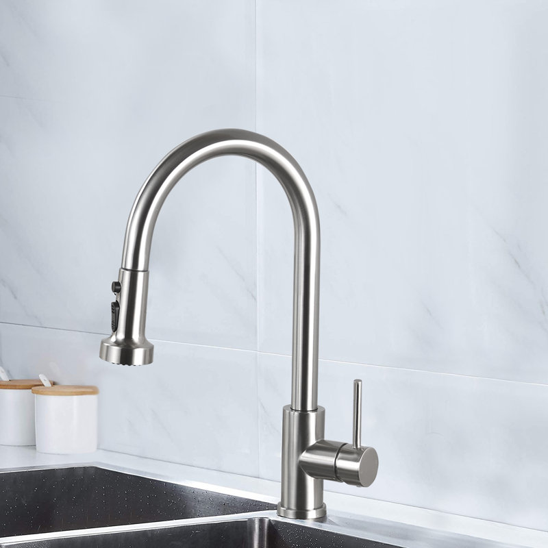 Robinet de cuisine rétractable à poignée simple, Argent