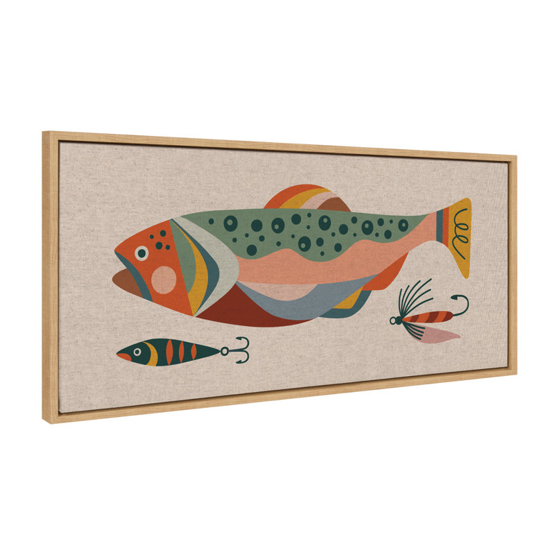 «Gone Fishing Neutral Linen Texture» par Rachel Lee, 3 oiseaux, reproduction d'art sur toile encadrée, Naturel