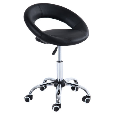 Comfortable Rolling Desk Stool With Adjustable Height, 5 Caster Wheels, Black For Busy Days Crescent To Support Back And Legs