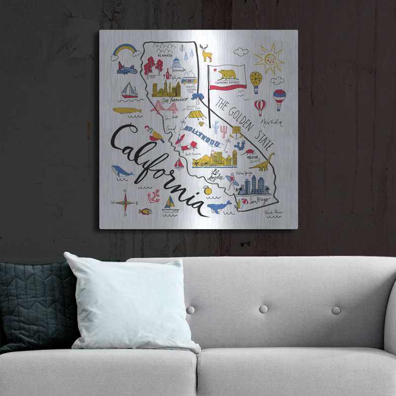 Art mural luxueux en métal «California» par Farida Zaman, 36 po x 36 po, H 36 po x l 36 po