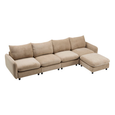 130" Oversized 5-Piece L-Shaped Modular Velvet Sectional Sofa with Ottoman, Nomad Collection for Large Spaces