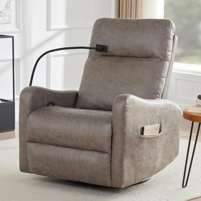 29.5'' Faux Leather Swivel Rocker Recliner With Phone Holder -  Ebern Designs, 79397E42E7F9445F9F1BE60E21A72EB3