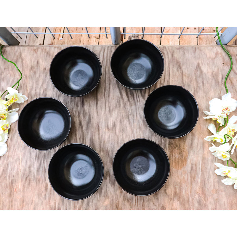 Lot de 6 bols à soupe, salade ou riz minimalistes en céramique noire Kokuyo, de contenance moyenne (710 ml).