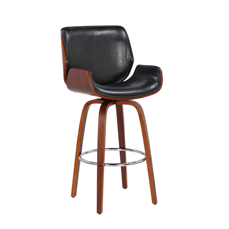Livingston 70cm Swivel Faux Leather Mid-Century Counter Stool, Black