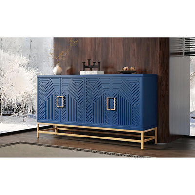 Buffet avec rangement, buffet avec tablettes réglables, poignées et pieds rectangulaires en métal pour la cuisine, le salon et la salle à manger