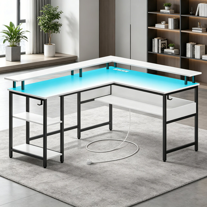 L-Shaped Metal Base Computer Desk