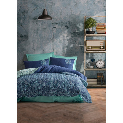 Ensemble de housse de couette 100% coton 3 pièces Menthe / bleu foncé Illings