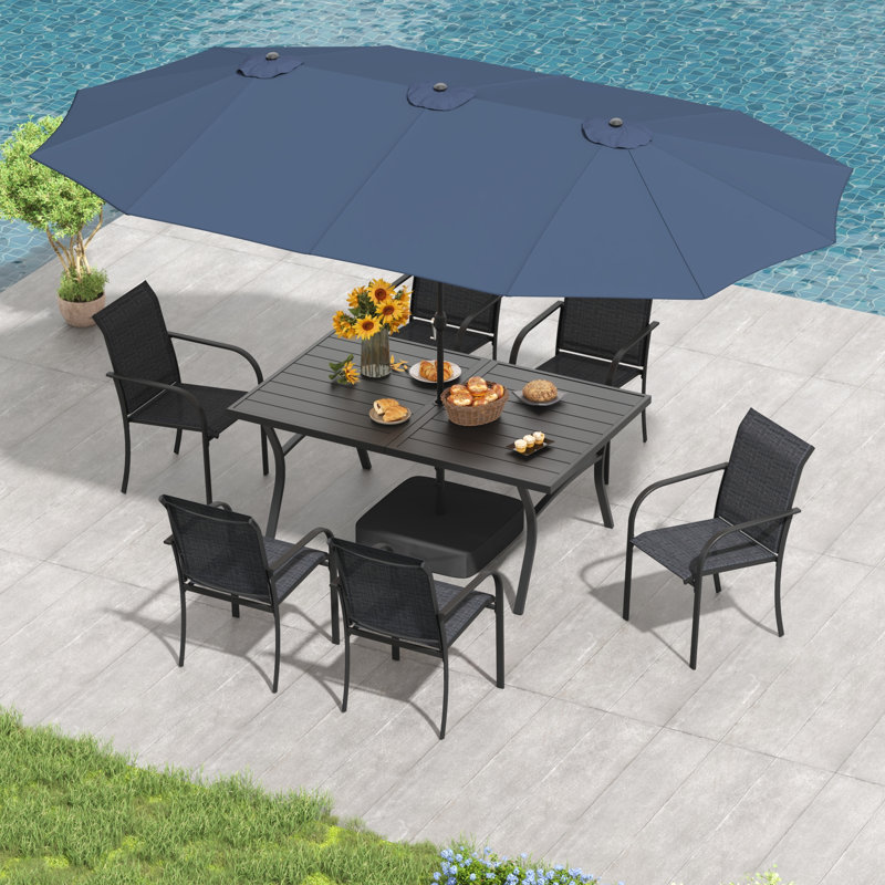 Parasol de marché rectangulaire avec base, Marine
