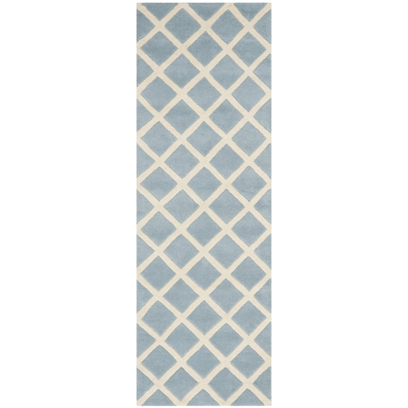 Hand-Tufted Blue and Ivory Wool Runner Rug