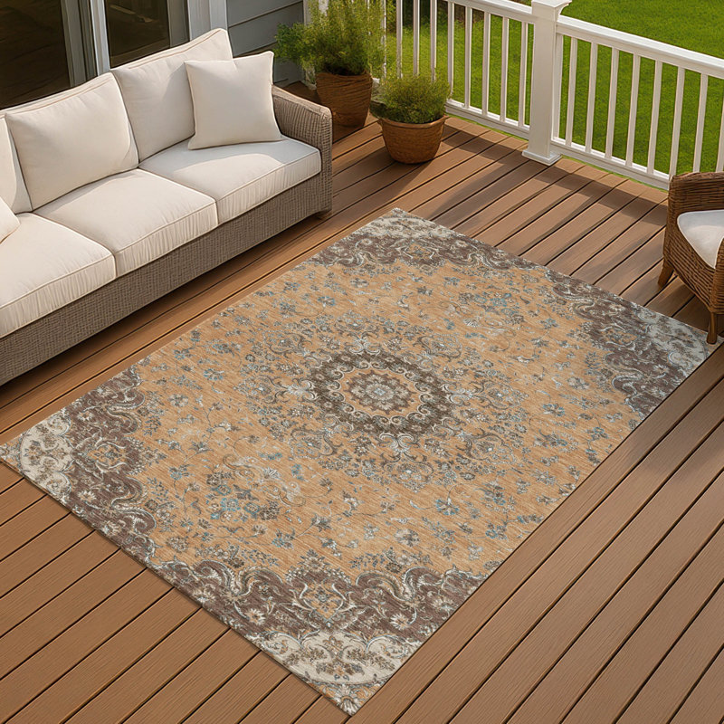 Tapis lavable à la machine intérieur / extérieur ACN2495, Cuivre, 10 pi x 14 pi