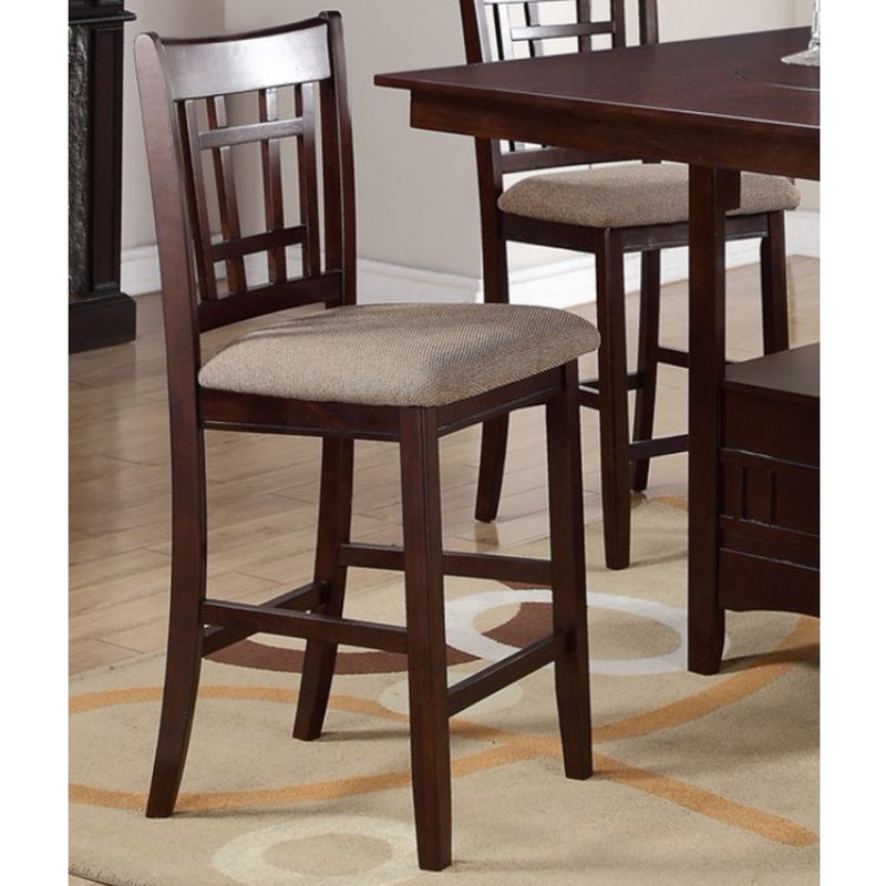 2 chaises à hauteur de comptoir, coussin rembourré brun, finition boisée, hauteur solide, assise confortable