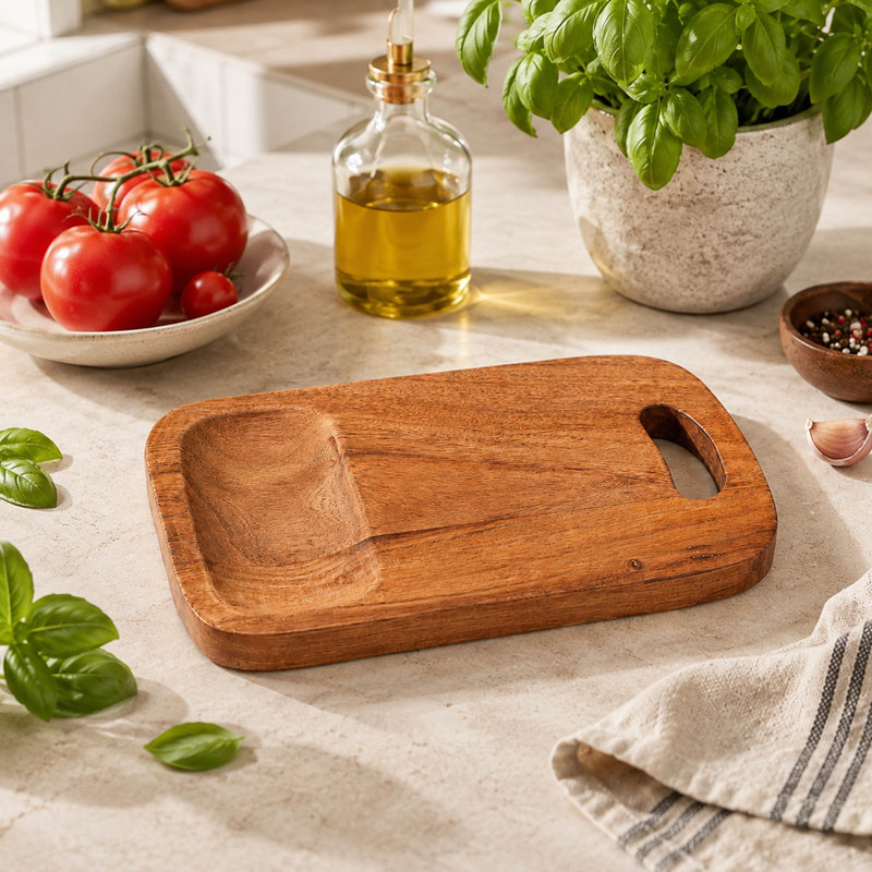 Acacia Wood Cutting Board with Built-In Handle