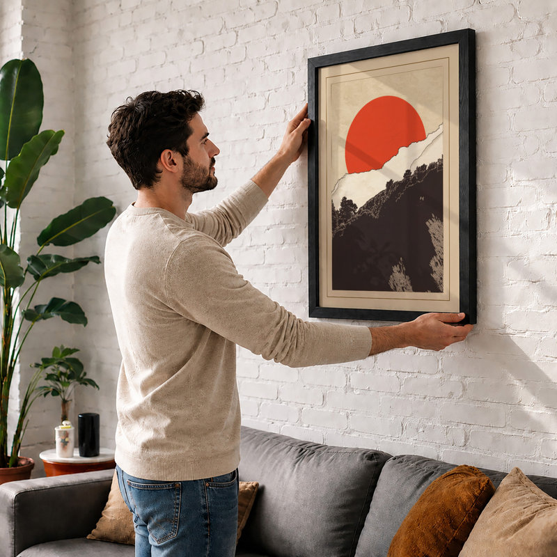 Solitary Sun Minimalist - Print, A2 - 59.4 x 42.0 cm, Walnut