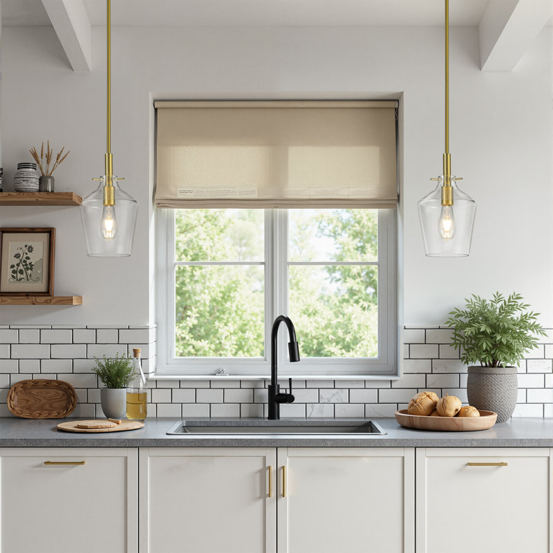 1-Light 7.87" Modern Gold Pendant, Clear Glass for Kitchen Island, Brass
