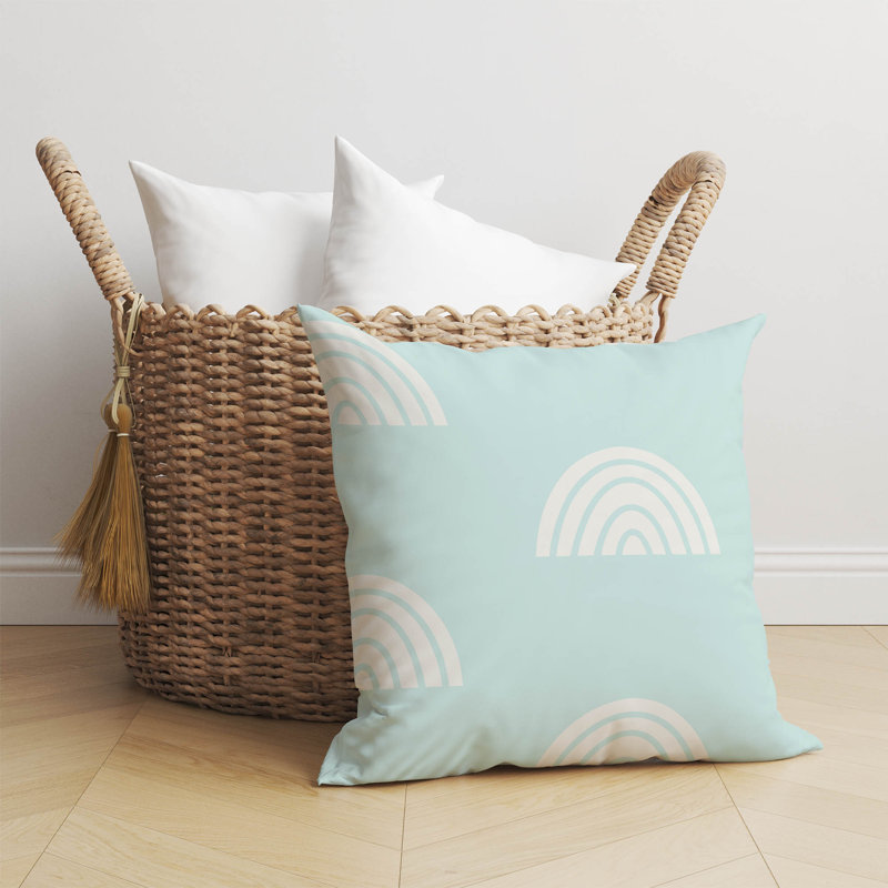 Coussin Plain Bows Match, H 20 po x l 20 po, Bleu clair / ivoire
