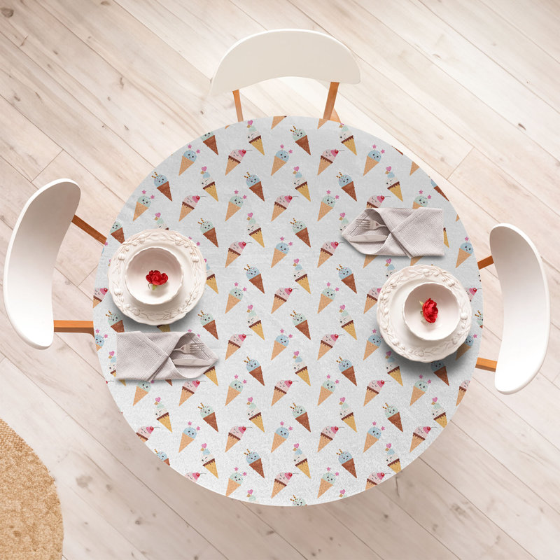 Ambesonne Ice Cream Fitted Round Tablecloth White Multicolor, 64.17" Round
