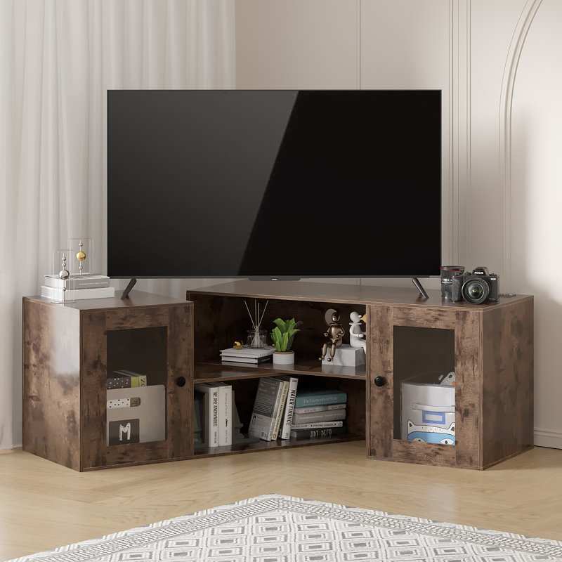 Mauna Modern Brown TV Stand for 65 Inch TV with LED Lights and Power Outlet, Flexible Layout Entertainment Center with Storage Cabinets, DIY Combination Media Console for Living Room, Bedroom, Gaming Room