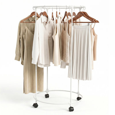 Portant à vêtements rond rotatif - Portant à vêtements avec roulettes pivotantes à 360 °, assemblage sans outil, pour la chambre à coucher, la salle de lavage, le magasin de vêtements