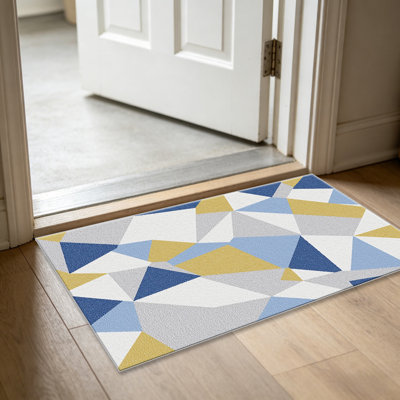 Tapis triangulaires bleu marine et or pour le salon, doux et confortable, convient à toutes les saisons, facile à entretenir, tapis de sol intérieur lavable à la machine, sous la table de ferme convenant à la chambre à coucher, à la salle à manger, au bureau, au patio, au balcon, à la décoration intérieure