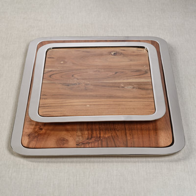 Millwood Pines Crussell Steel/ Acacia Wood Tray