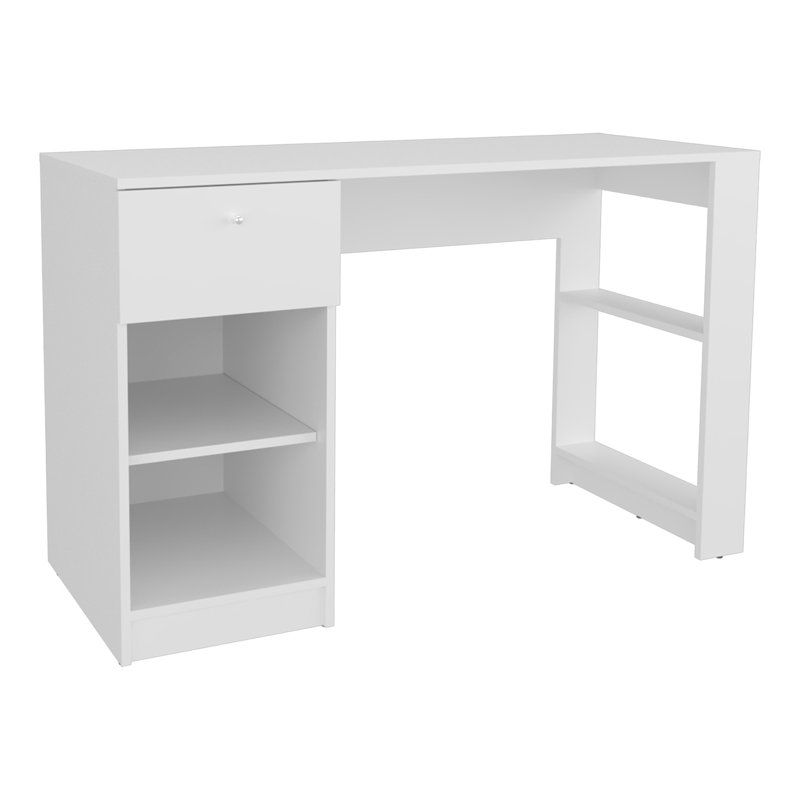 Black Rectangular Desk For Home Office Needs, 47" Wide With One Drawer And Four Shelves, Modern Computer Space, Professional Efficiency