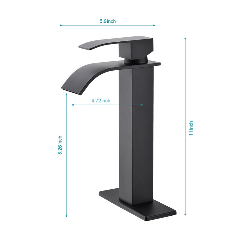 Waterfall Spout Single Handle Bathroom Sink Faucet, Matte Black