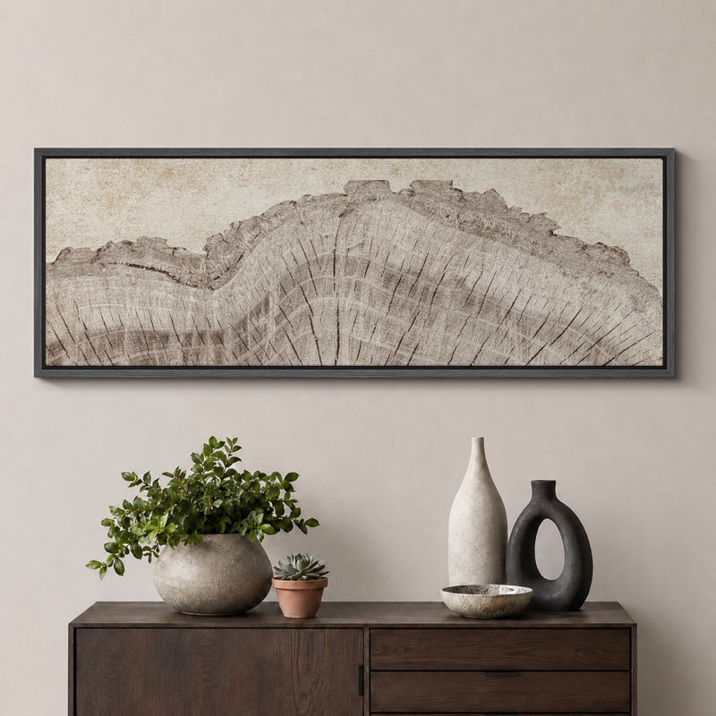 «Tree Rings in Neutral Tones», art moderne très grand, art mural, H 20 po x l 60 po, Noir, noir, noir, noir