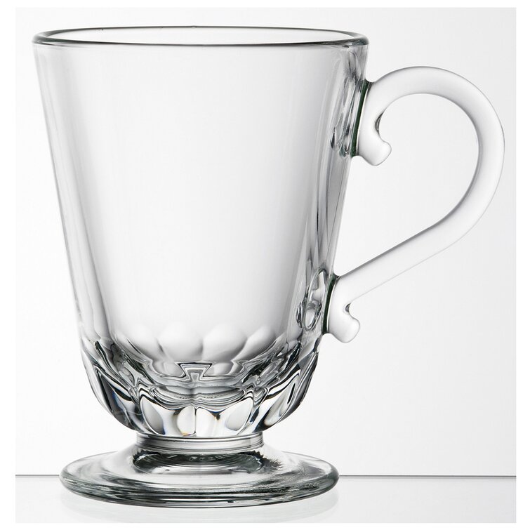 Crystalia Set of 2 Glass Coffee Mugs with Handle, Clear Footed
