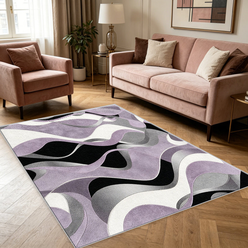 Lavender Curve carpet-easy to clean, machine-washable, soft and comfortable; suitable for door mats, kitchens, living rooms, bedrooms, corridors, and laundry areas. Easy to clean, durable carpet for home decoration.