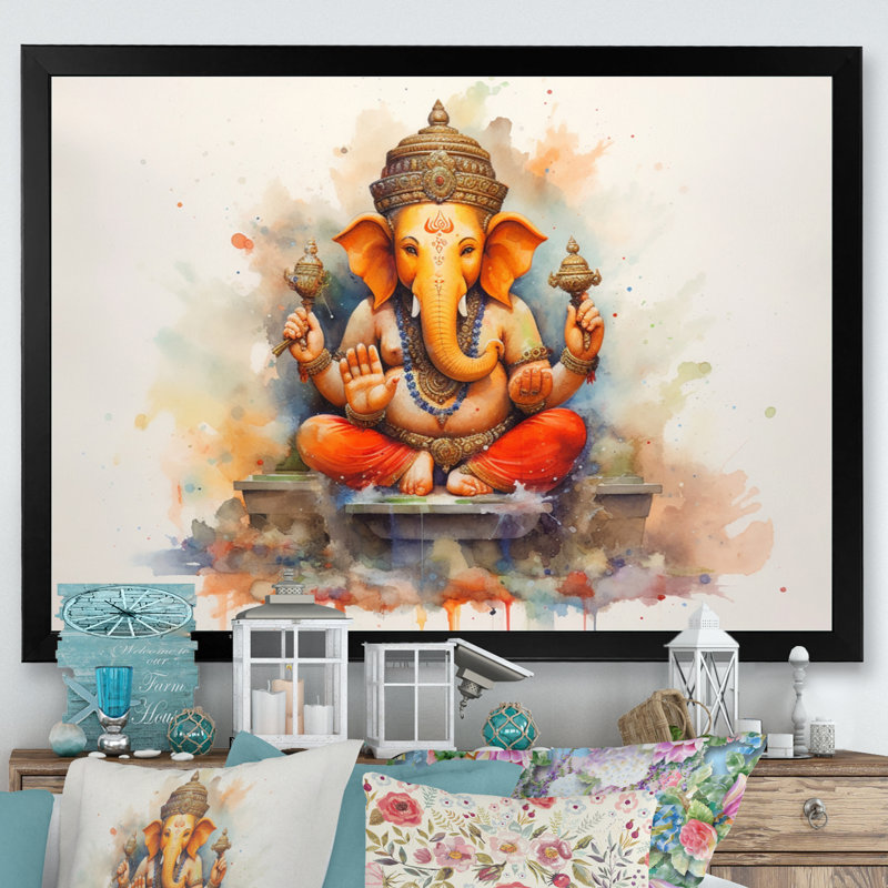Éléphant vibrant d'Hinduisim II, H 16 po x l 32 po x P 1 po, Cadre simple noir