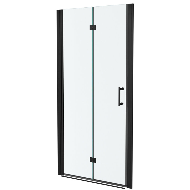 Porte de douche en verre trempé l 32 po x H 72 po, noir mat, porte insonorisée avec cadre noir, verre, aspect épuré