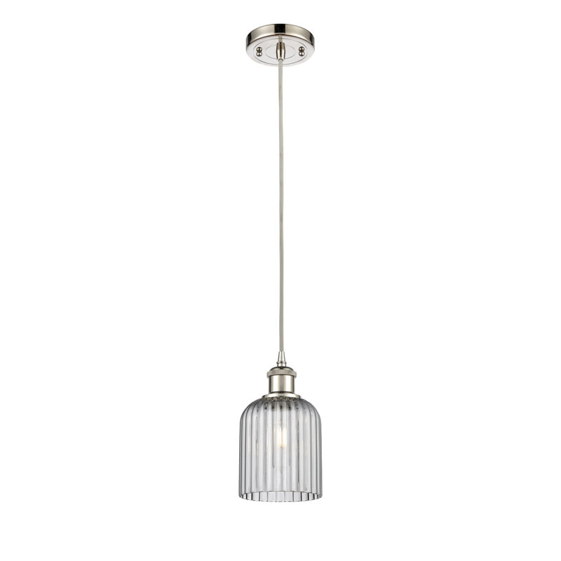 Luminaire suspendu 1 lumière Aalina, Nickel poli, Gris fumée clair