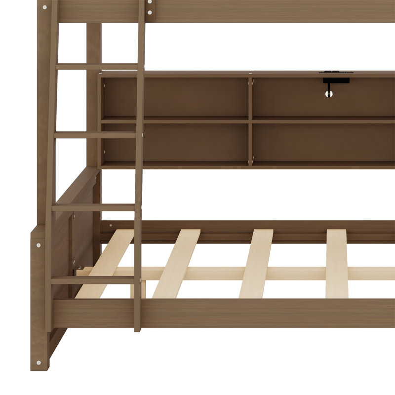 Bunk Bed With Storage Cabinets And USB Ports, Antique Wood, Full XL Over Queen