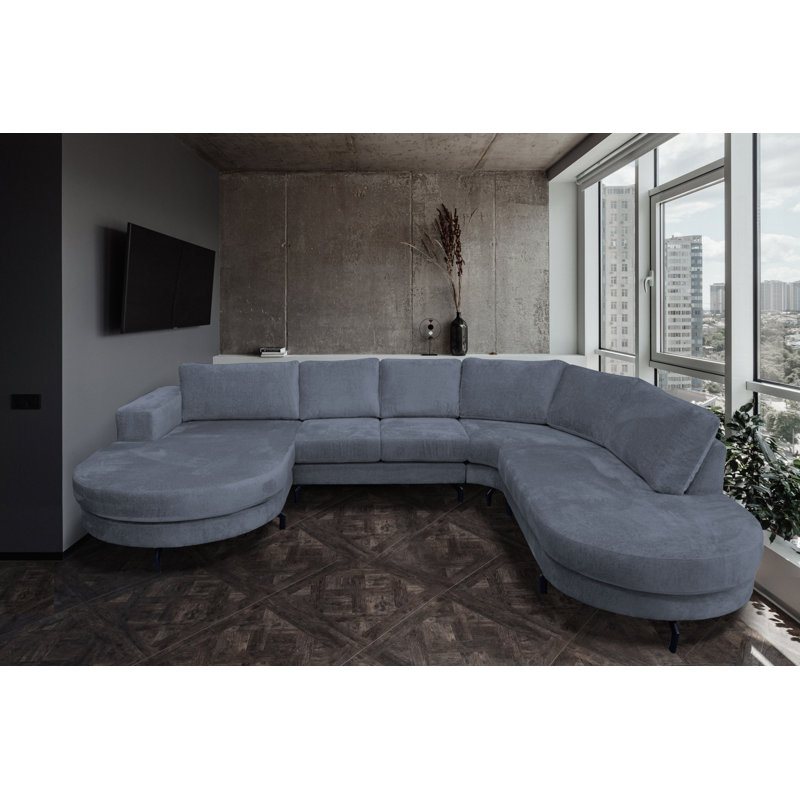 6 Seater Corner Sofa , Blue, Right Hand Facing