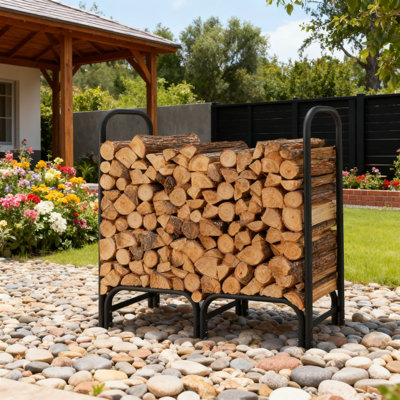 Heavy Duty Firewood Rack With Waterproof Cover, 4Ft Outdoor Indoor Firewood Storage Holder For Fireplace, 330Lb Capacity Steel Log Rack