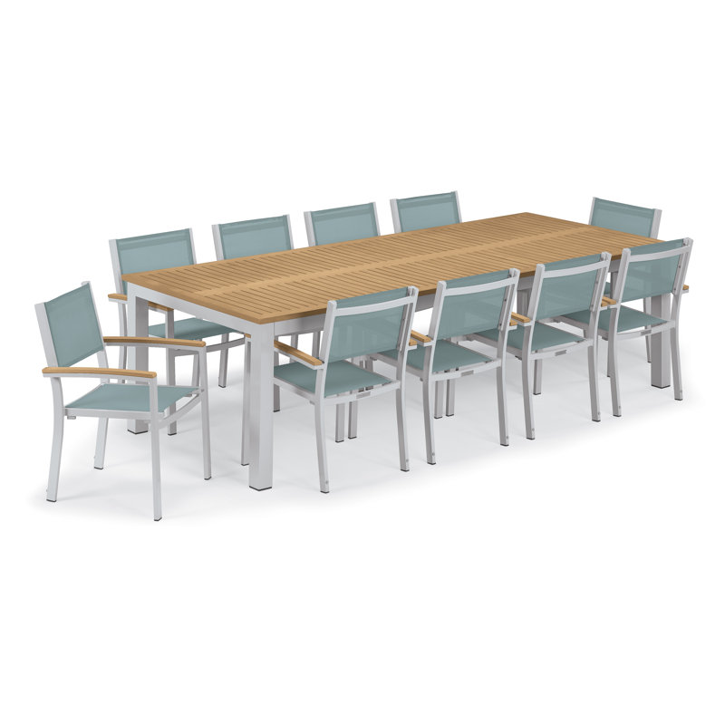 Travira Rectangular 10 - Person 103" Long Powder Coated Aluminum Patio Dining Set, Cocoa, Tekwood Natural