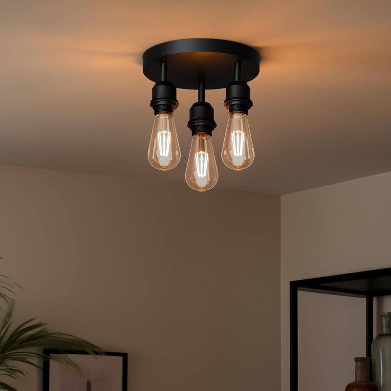 3-Light Semi Flush Mount Ceiling Light with Bulbs Included, Farmhouse Close to Ceiling Fixture, E26 Base Vintage Ceiling Lamp for Bedroom, Hallway & Entryway