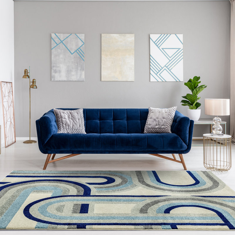 Brodnax Blue/Grey Area Rug, Rectangle 160 x 230cm